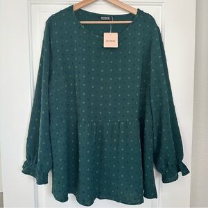Bloomchic Green Embroidered Polka Dot Women's Top